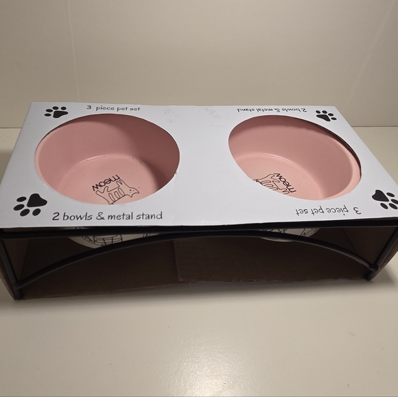 Ceramic Pet Bowl 3-Piece Set for Cats & Metal Stand New - Picture 5 of 6